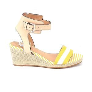 Coach Helen Yellow and White Canvas Wedge Leather Ankle Strap Sandals Size 37.5